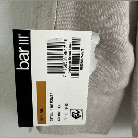 Bar lll Slim Fit Linen Suit Jacket Size 36S  -Tan- - Picture 7 of 7